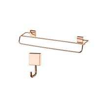 Kit banheiro lavabo 2 peças rosé gold Future toalheiro banho duplo e cabide gancho Kit banheiro lavabo 2 peças rosé gold Future toalheiro banho duplo e cabide gancho