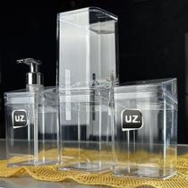 Kit banheiro lavabo 3 pçs luxo porta escova uz transparente