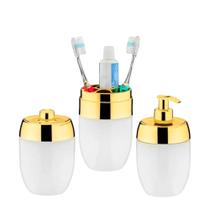 Kit banheiro lavabo 3 peças acquaset dourado com branco