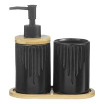 Kit Banheiro Lavabo 3 Peças Bambu Porta Sabonete Líquido Pia Kit Banheiro Lavabo 3 Peças Bambu Porta Sabonete Líquido Pia