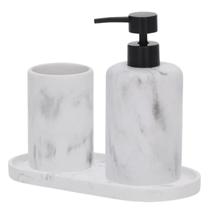 Kit Banheiro Lavabo 3 Peças Completo Polirresina Marmorizado