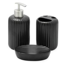 Kit Banheiro Lavabo 3 Peças Preto Fosco Canelado Redondo