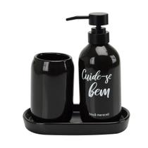 Kit Banheiro Lavabo 3 peças preto fosco Cuide-se Bem Kit Banheiro Lavabo 3 peças preto fosco Cuide-se Bem