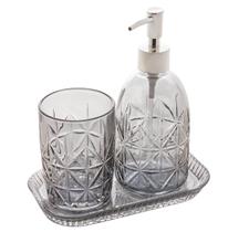 Kit Banheiro Lavabo 3 Peças Vidro Cinza Fume Bico Prata 4624 Kit Banheiro Lavabo 3 Peças Vidro Cinza Fume Bico Prata 4624