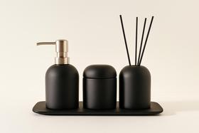 Kit banheiro lavabo 4 peças cimento preto, bandeja, dispenser, pote e difusor all black Kit banheiro lavabo 4 peças cimento preto, bandeja, dispenser, pote e difusor all black