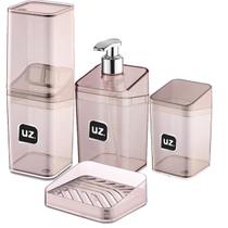 Kit Banheiro Lavabo 4 Peças Luxo Porta Escova Saboneteira Porta Algodão Rosa Uz