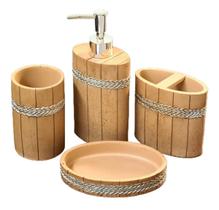 Kit Banheiro Lavabo 4pçs Marrom Trançado Rústico Kit Banheiro Lavabo 4pçs Marrom Trançado Rústico