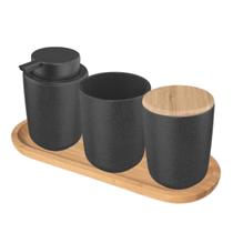 Kit Banheiro Lavabo Acessórios Cerâmica Organização 4Pcs Bandeja Porta Escova Algodão e Sabonete