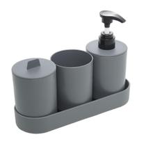 Kit Banheiro Lavabo Acessórios Conjunto Organização 4Pcs Bandeja Porta Escova Algodão e Sabonete