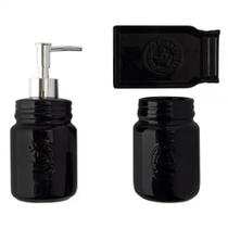 Kit Banheiro Lavabo Acessórios De Luxo Cerâmica Preto 3 Peças