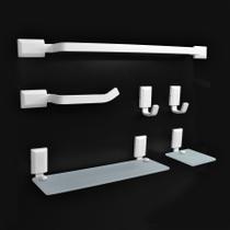 Kit banheiro lavabo alumínio e Vidro Branco fosco 6 peças - RR Metais