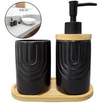 Kit Banheiro Lavabo Bambu Bandeja Porta Escova Sabonete 3 Pç Kit Banheiro Lavabo Bambu Bandeja Porta Escova Sabonete 3 Pç