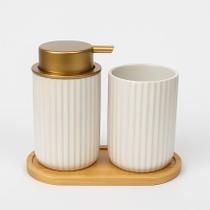 Kit Banheiro Lavabo Bambu Bandeja Porta Escova Sabonete 3 Pç Kit Banheiro Lavabo Bambu Bandeja Porta Escova Sabonete 3 Pç