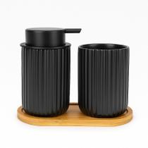 Kit Banheiro Lavabo Bambu Bandeja Porta Escova Sabonete 3 Pç Kit Banheiro Lavabo Bambu Bandeja Porta Escova Sabonete 3 Pç