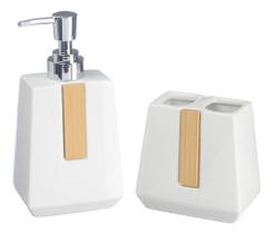 Kit Banheiro Lavabo Bambu Dispenser Líquido Escova / 185