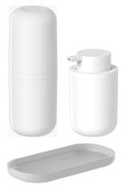 Kit banheiro lavabo bancada 3 peças bold ou branco porta escova dente creme dental, porta sabonete liquido, bandeja Kit banheiro lavabo bancada 3 peças bold ou branco porta escova dente creme dental, porta sabonete liquido, bandeja
