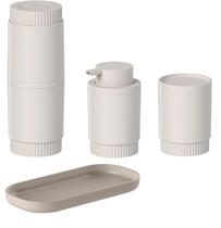 Kit banheiro lavabo bancada 4 peças dorica ou bege porta sabonete liquido porta escova dente e creme dental porta algodao cotonete bandeja