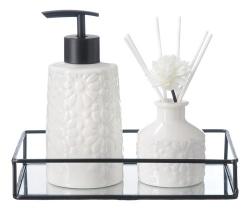 Kit Banheiro Lavabo Bandeja Com Espelho Difusor Aromatizador