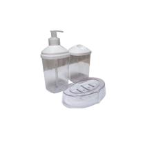 Kit Banheiro Lavabo Basic 3 Peças em Acrílico Porta Sabonete Líquido + Saboneteira + Porta Algodão - Plastibrasil