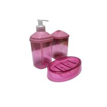 Kit Banheiro Lavabo Basic 3 Peças em Acrílico Porta Sabonete Líquido + Saboneteira + Porta Algodão - Plastibrasil Kit Banheiro Lavabo Basic 3 Peças em Acrílico Porta Sabonete Líquido + Saboneteira + Porta Algodão - Plastibrasil