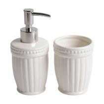 Kit Banheiro Lavabo Branco 2 Pçs Cerâmica Acessórios Detail Branco Kit Banheiro Lavabo Branco 2 Pçs Cerâmica Acessórios Detail Branco