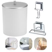 Kit Banheiro Lavabo Branco 3 Peças 1 Lixeira 1 Toalheiro 1 Porta Papel Arthi
