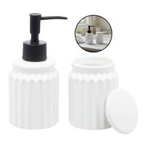 Kit Banheiro Lavabo Branco Cerâmica 2 Pçs Porta Sabão Pote Kit Banheiro Lavabo Branco Cerâmica 2 Pçs Porta Sabão Pote