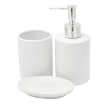Kit Banheiro Lavabo Branco Com Dispenser 3 Peças 4484 Prata