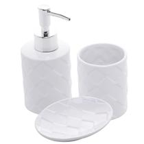 Kit Banheiro Lavabo Branco Com Dispenser 3 Peças 4486 Prata