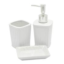 Kit Banheiro Lavabo Branco com Dispenser 3 Peças 4487 Preto