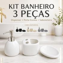 Kit Banheiro Lavabo Cerâmica 3 Peças Porta Sabonete Escova Kit Banheiro Lavabo Cerâmica 3 Peças Porta Sabonete Escova