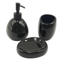 Kit Banheiro Lavabo Cerâmica Acessórios Preto 3 Peças Kit Banheiro Lavabo Cerâmica Acessórios Preto 3 Peças