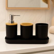 Kit Banheiro Lavabo com Bandeja Porta Sabonete Liquido Dispenser Porta Escova Dente para Decoração Kit Banheiro Lavabo com Bandeja Porta Sabonete Liquido Dispenser Porta Escova Dente para Decoração