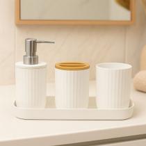 Kit Banheiro Lavabo com Bandeja Porta Sabonete Liquido Dispenser Porta Escova Dente para Decoração Kit Banheiro Lavabo com Bandeja Porta Sabonete Liquido Dispenser Porta Escova Dente para Decoração