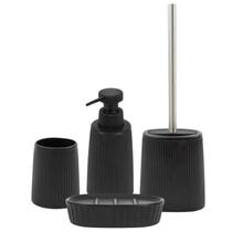 Kit Banheiro Lavabo Completo Acessório Cerâmica Canelada 4Pc