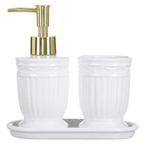 Kit Banheiro Lavabo Conjunto + Bandeja 3 Peças Greece / Gold