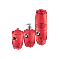 Kit Banheiro Lavabo Conjunto Porta Escova Com Tampa Sabonete Liquido E Porta Algodão