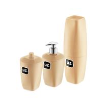 Kit Banheiro Lavabo Conjunto Porta Escova Com Tampa Sabonete Liquido E Porta Algodão