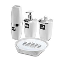 Kit Banheiro Lavabo Conjunto Porta Escova Com Tampa Sabonete Liquido Saboneteira E Porta Algodão Premium