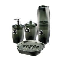 Kit Banheiro Lavabo Conjunto Porta Escova Com Tampa Sabonete Liquido Saboneteira E Porta Algodão