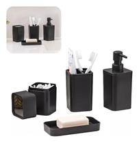Kit Banheiro Lavabo - Conjunto Porta Sabonete Líquido Escova 4 Peças Soprano