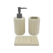 Kit Banheiro Lavabo De Cerâmica Com Saboneteira Porta Escova BEGE Kit Banheiro Lavabo De Cerâmica Com Saboneteira Porta Escova BEGE