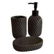 Kit Banheiro Lavabo De Cerâmica Texturizado com Saboneteira Porta Escova Kit Banheiro Lavabo De Cerâmica Texturizado com Saboneteira Porta Escova
