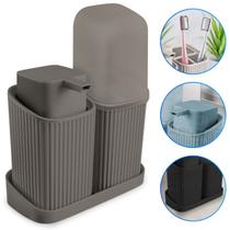 Kit Banheiro Lavabo Decoração Luxo Porta Escovas Sabonete Líquido Com Bandeja