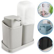 Kit Banheiro Lavabo Decoração Luxo Porta Escovas Sabonete Líquido Com Bandeja