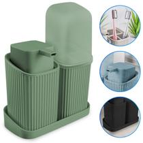 Kit Banheiro Lavabo Decoração Luxo Porta Escovas Sabonete Líquido Com Bandeja