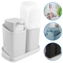 Kit Banheiro Lavabo Decoração Luxo Porta Escovas Sabonete Líquido Com Bandeja