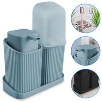Kit Banheiro Lavabo Decoração Luxo Porta Escovas Sabonete Líquido Com Bandeja
