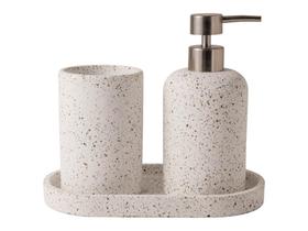 Kit Banheiro Lavabo Decorativo Luxo Moderno Completo Off White Dispenser Porta Escovas E Bandeja