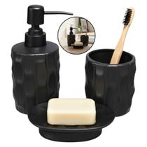 Kit Banheiro Lavabo Dispenser 250ml Saboneteira Pote 3 Peças Preto Kit Banheiro Lavabo Dispenser 250ml Saboneteira Pote 3 Peças Preto